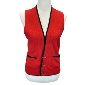 Vintage Australian Lamb's Wool Women's XS/SM Red Vest 32 in Bust Black Trim